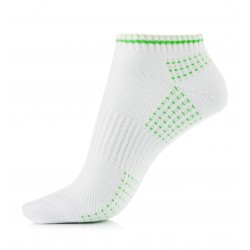 Sportowe skarpetki damskie - białe stopki w zielone aplikacje.