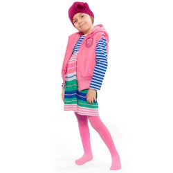 Różowe rajstopy polarowe dla dziewczynki z drobnymi wadami produkcyjnymi.