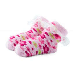 Skarpetki niemowlęce frotki różowe z falbanką - TBS037 pink